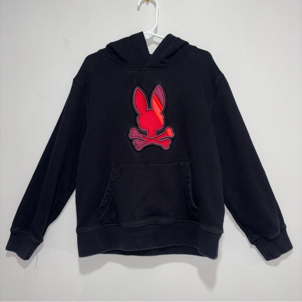Psycho Bunny Hoodie Kids Size S Apple Valley Black Sweatshirt Embroidered Skull